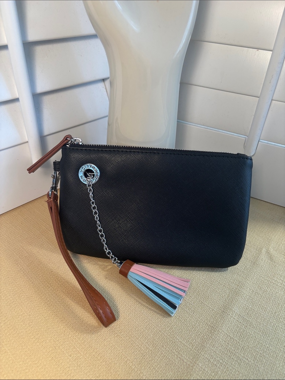 Nautica Black Vegan Wristlet Clutch w/ Multicolored Tassel NWOT